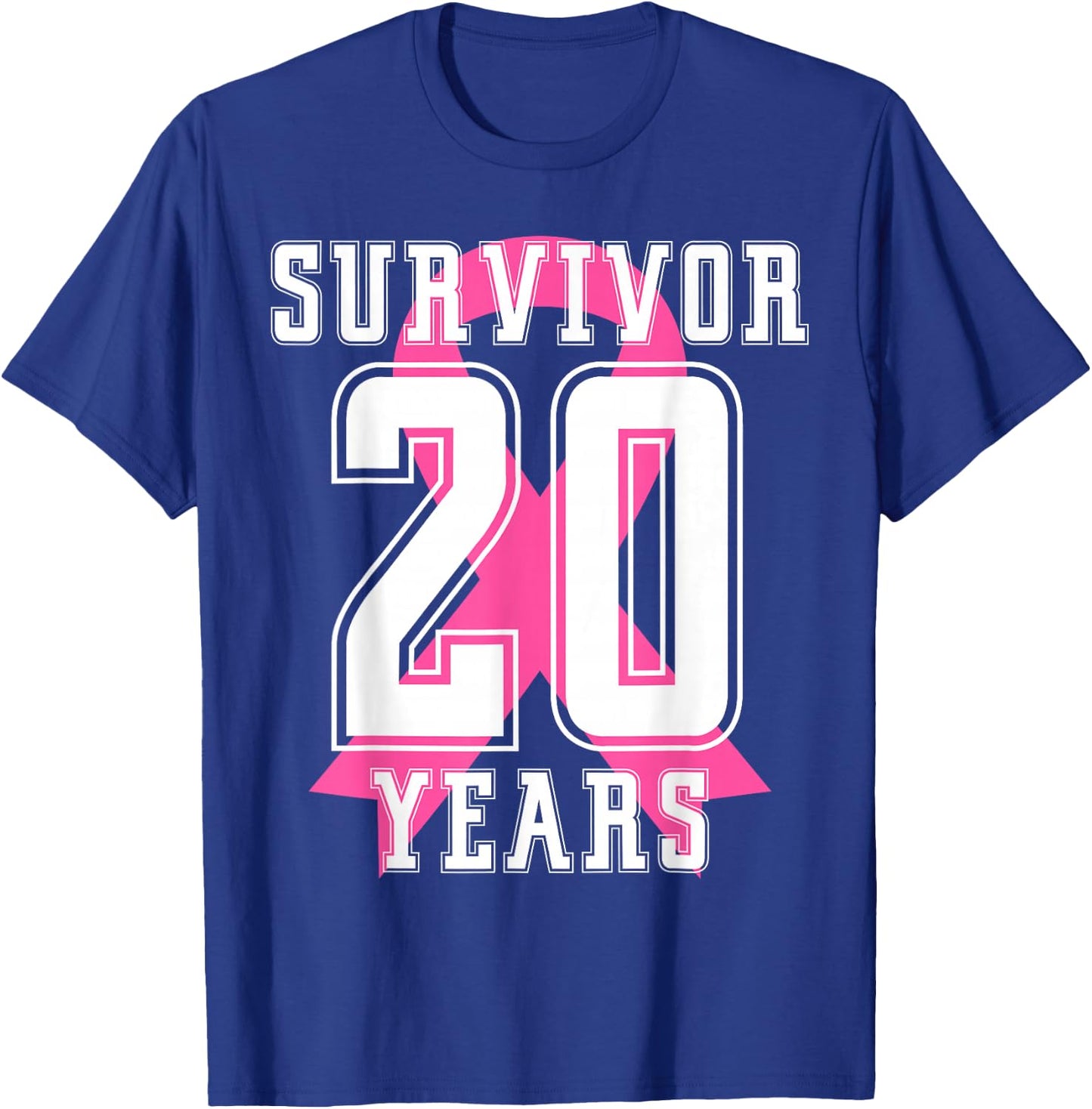 20 Years Free Survivor Breast Cancer Awareness Pink Ribbon T-Shirt - T-Shirt | Royal