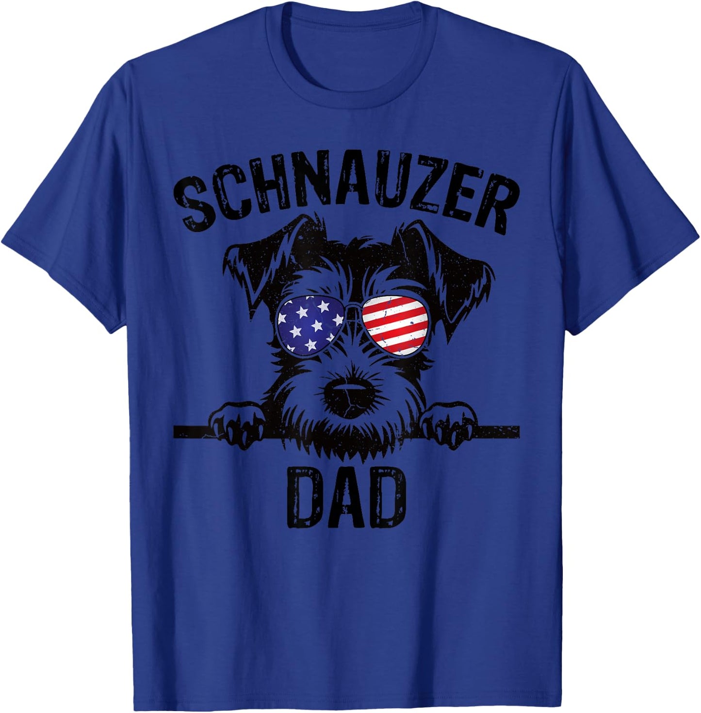 Schnauzer Dad Father Day Dog Wearing USA Flag Sunglasses T-Shirt - T-Shirt | Royal