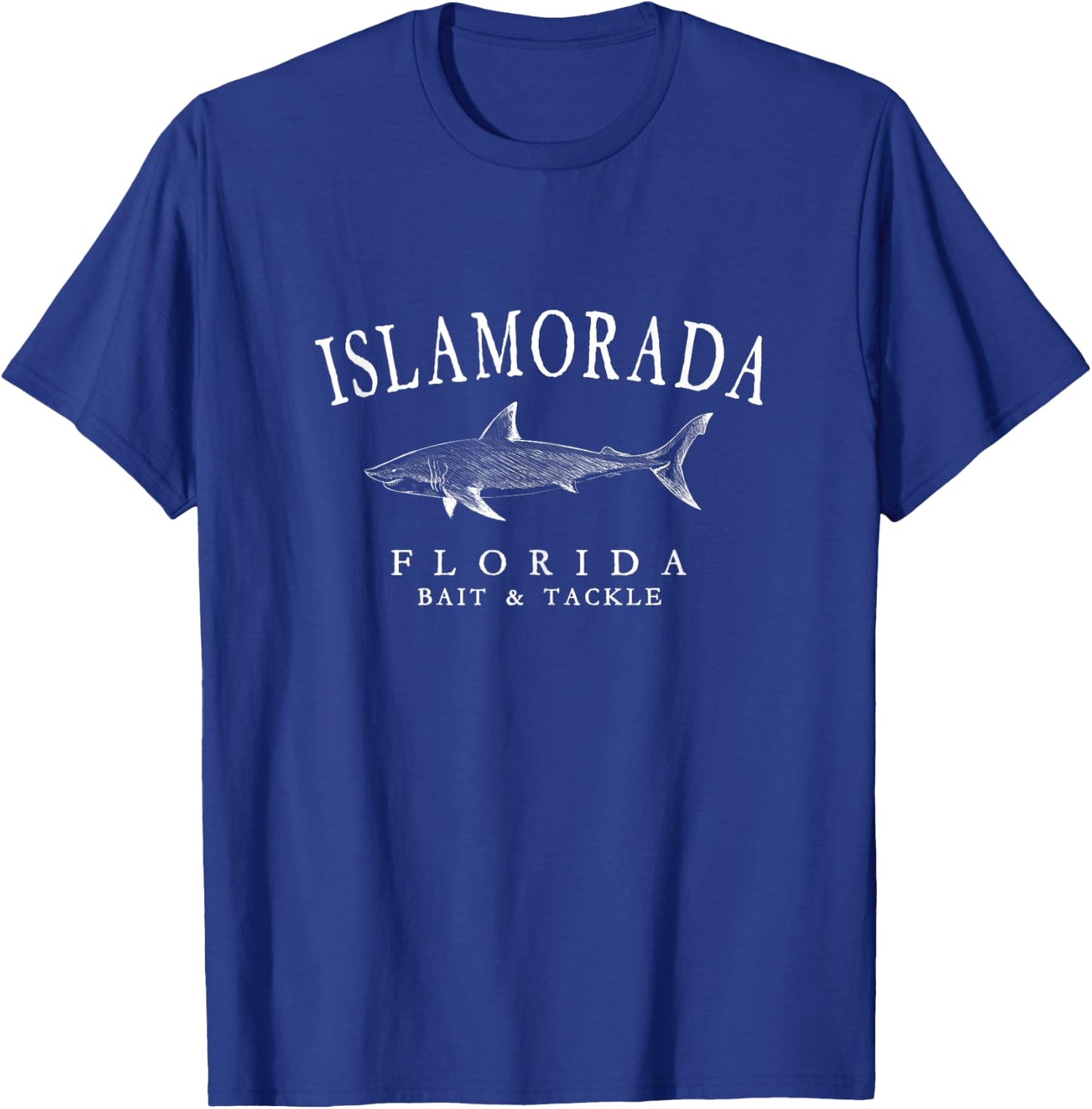 Islamorada Florida Shark Vintage White Outline Fishing T-Shirt - T-Shirt | Royal