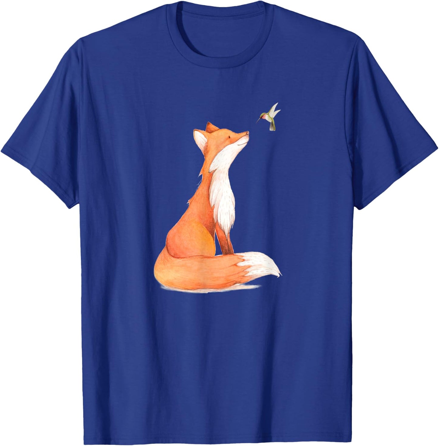 The Cute Fox And Hummingbird Vintage Retro Gift Lover T-Shirt - T-Shirt | Royal