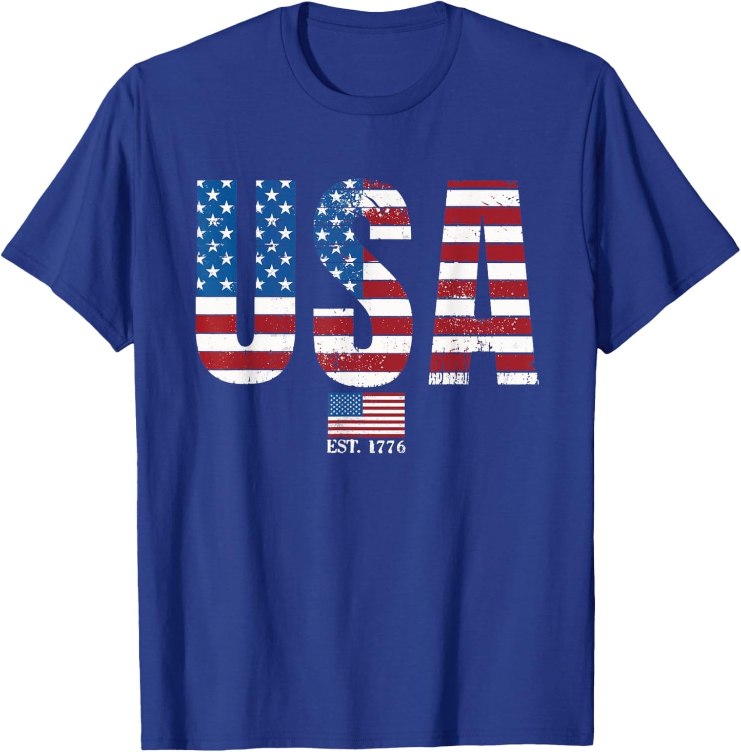 USA Patriotic American Flag 4th of July America Est 1776 T-Shirt - T-Shirt | Royal