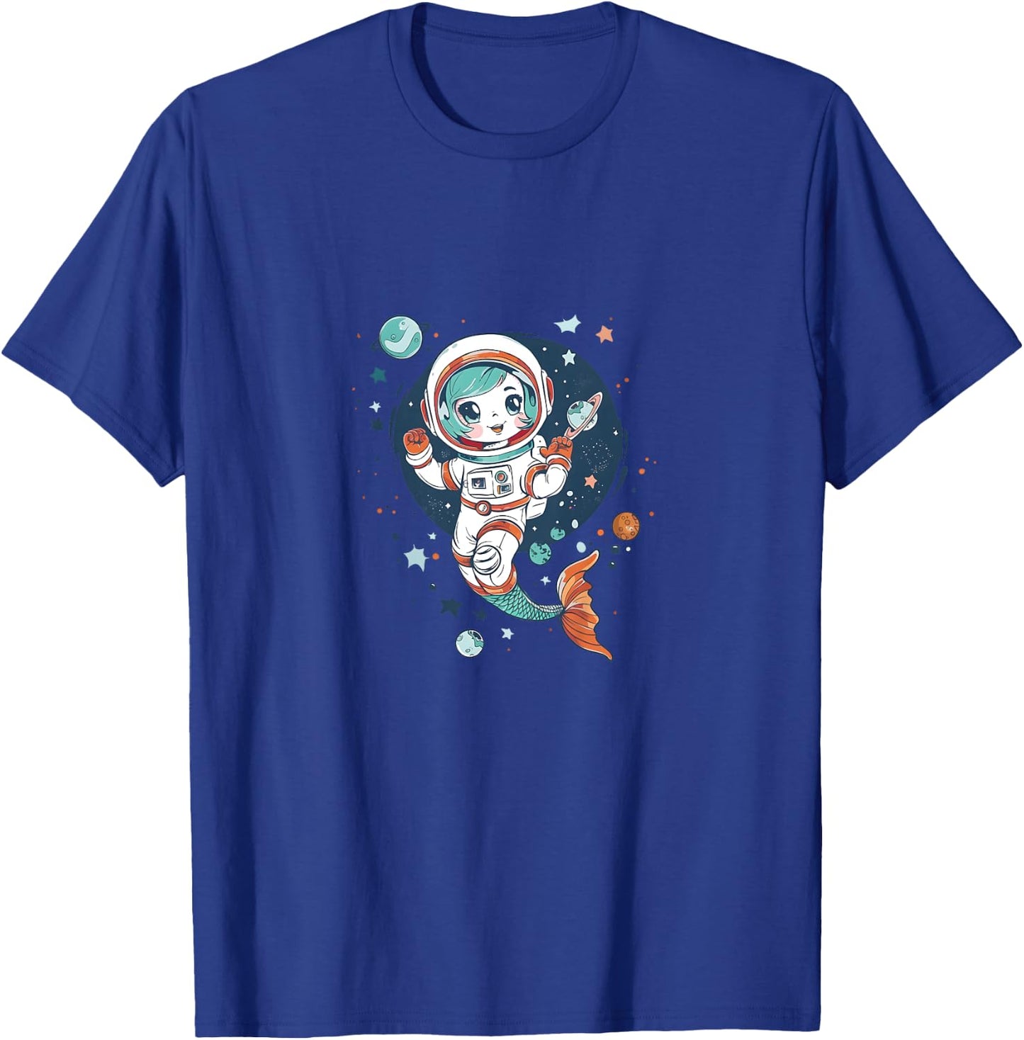 Cute Astronaut Mermaid in Space Funny Planetary Kids T-Shirt - T-Shirt | Royal