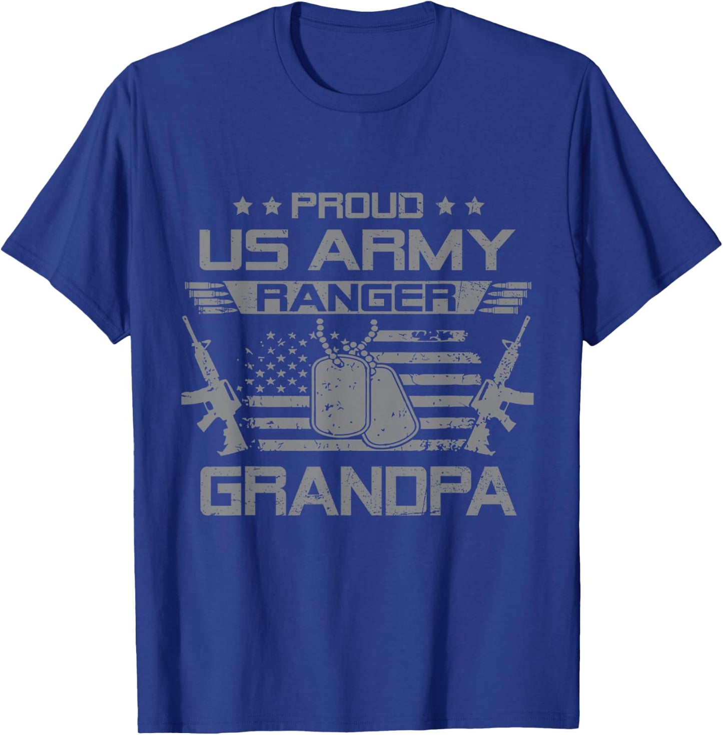 Proud US Army Ranger Grandpa Flag American USA Military T-Shirt - T-Shirt | Royal