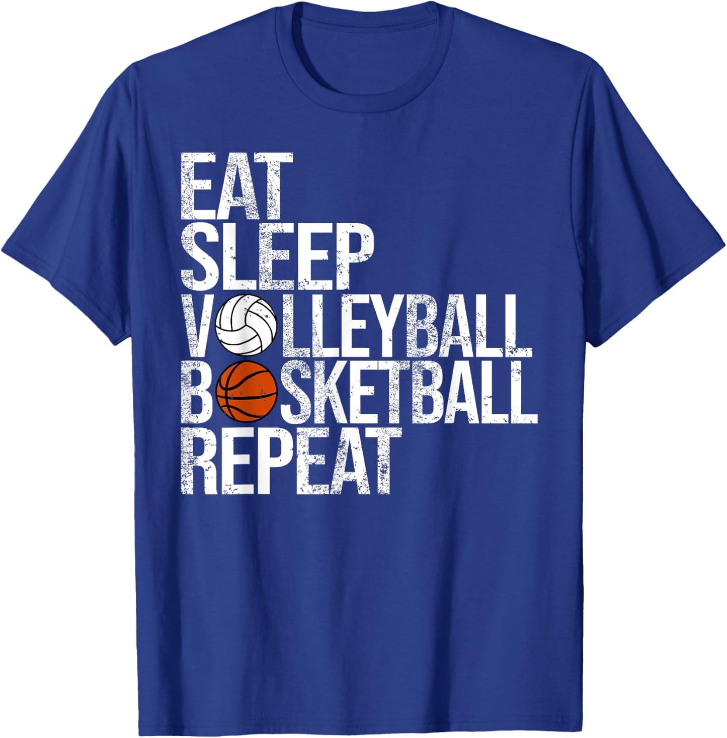 Eat Sleep Volleyball Basketball Repeat Funny Ball T-Shirt - T-Shirt | Royal
