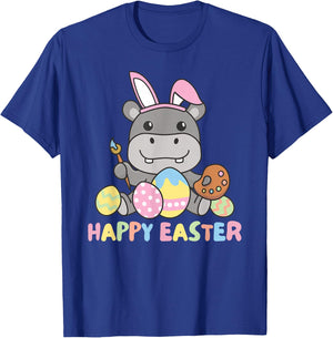 Happy Easter Cute Hippo For Easter With Easter Eggs T-Shirt - T-Shirt | Royal
