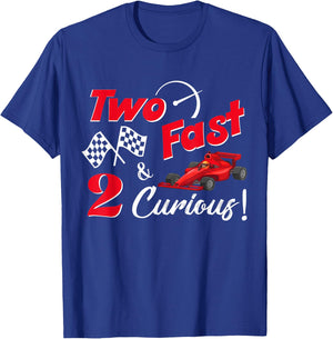 Two Fast 2 Curious 2 year old Birthday Racing Kids T-Shirt - T-Shirt | Royal