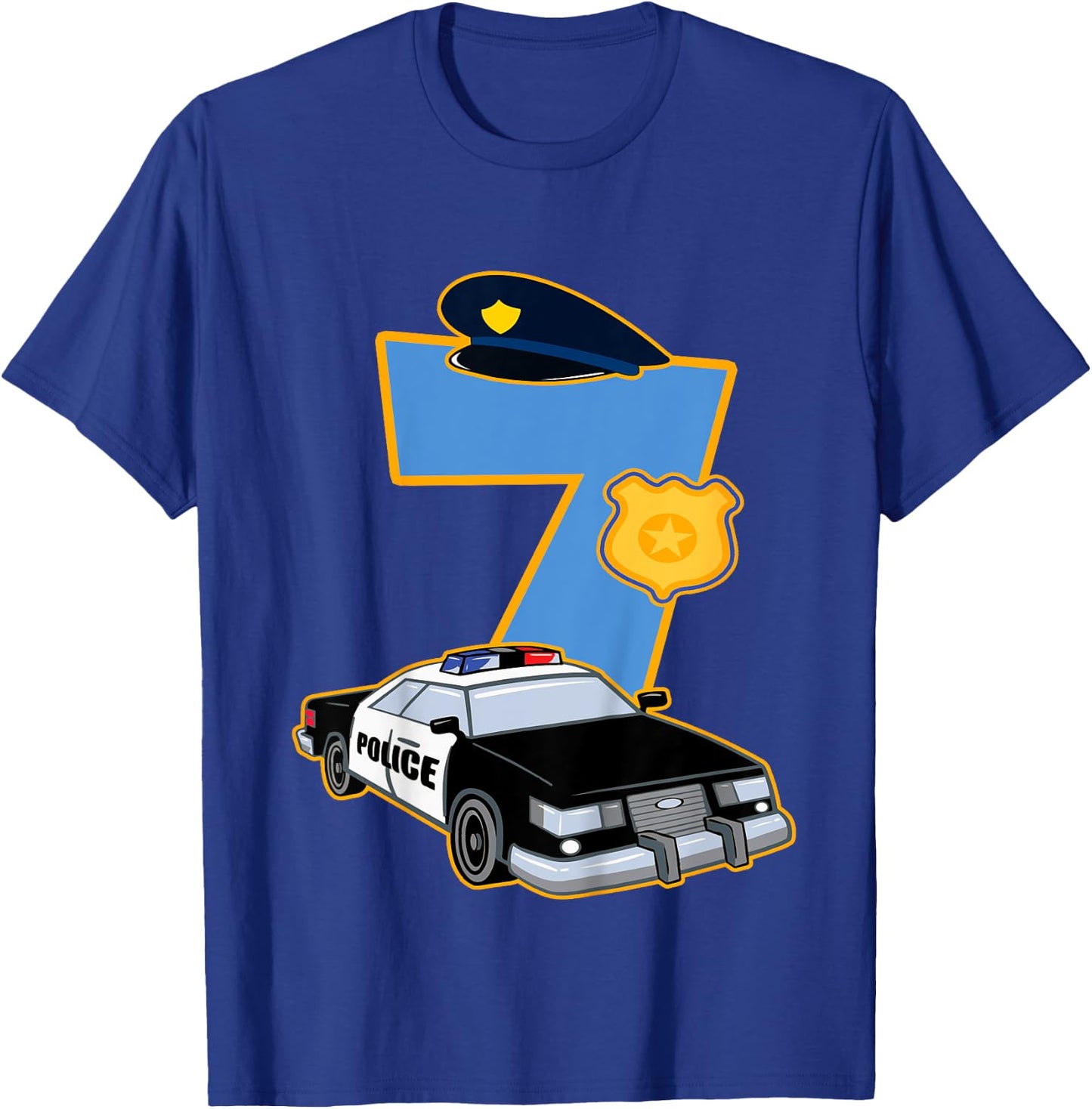 Kids 7th Birthday Police 7 Years Old Officer Car Costume T-Shirt - T-Shirt | Royal