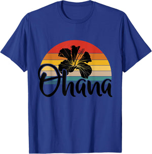 70s Retro Ohana Hawaii Hibiscus Flower Family Holiday T-Shirt - T-Shirt | Royal