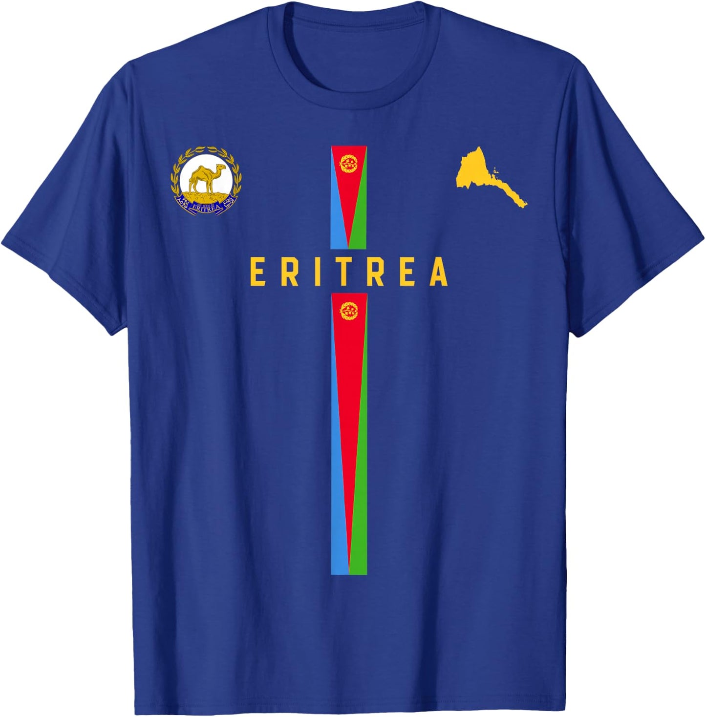 Flag of Eritrea, map silhouette of Eritrea, national emblem , Black, S T-Shirt - T-Shirt | Royal