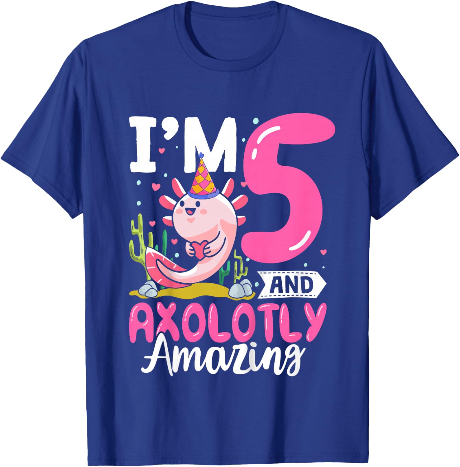 5th Birthday Shirt Girl Axolotl Kids Five Year Old Birthday T-Shirt - T-Shirt | Royal