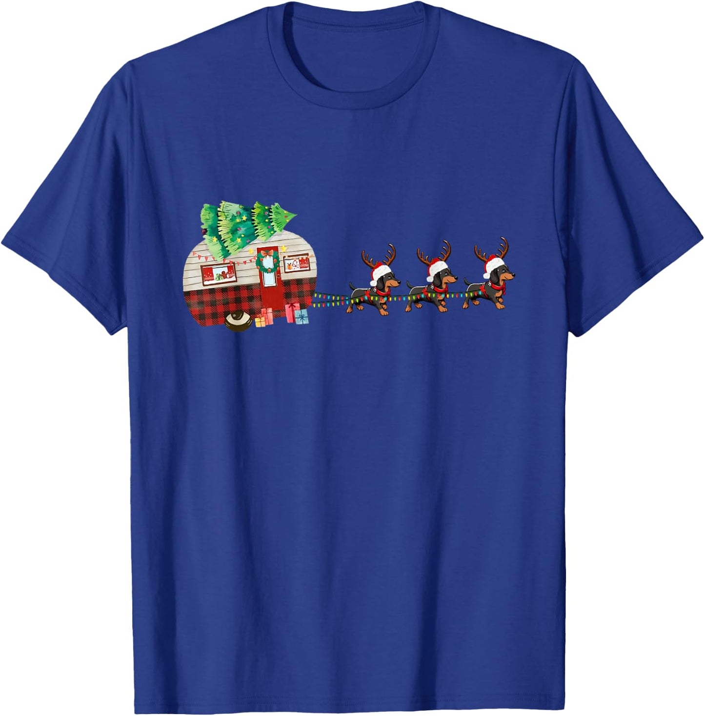 Funny Santa Dachshund Dog Sleigh Christmas Pet Camper Van T-Shirt - T-Shirt | Royal
