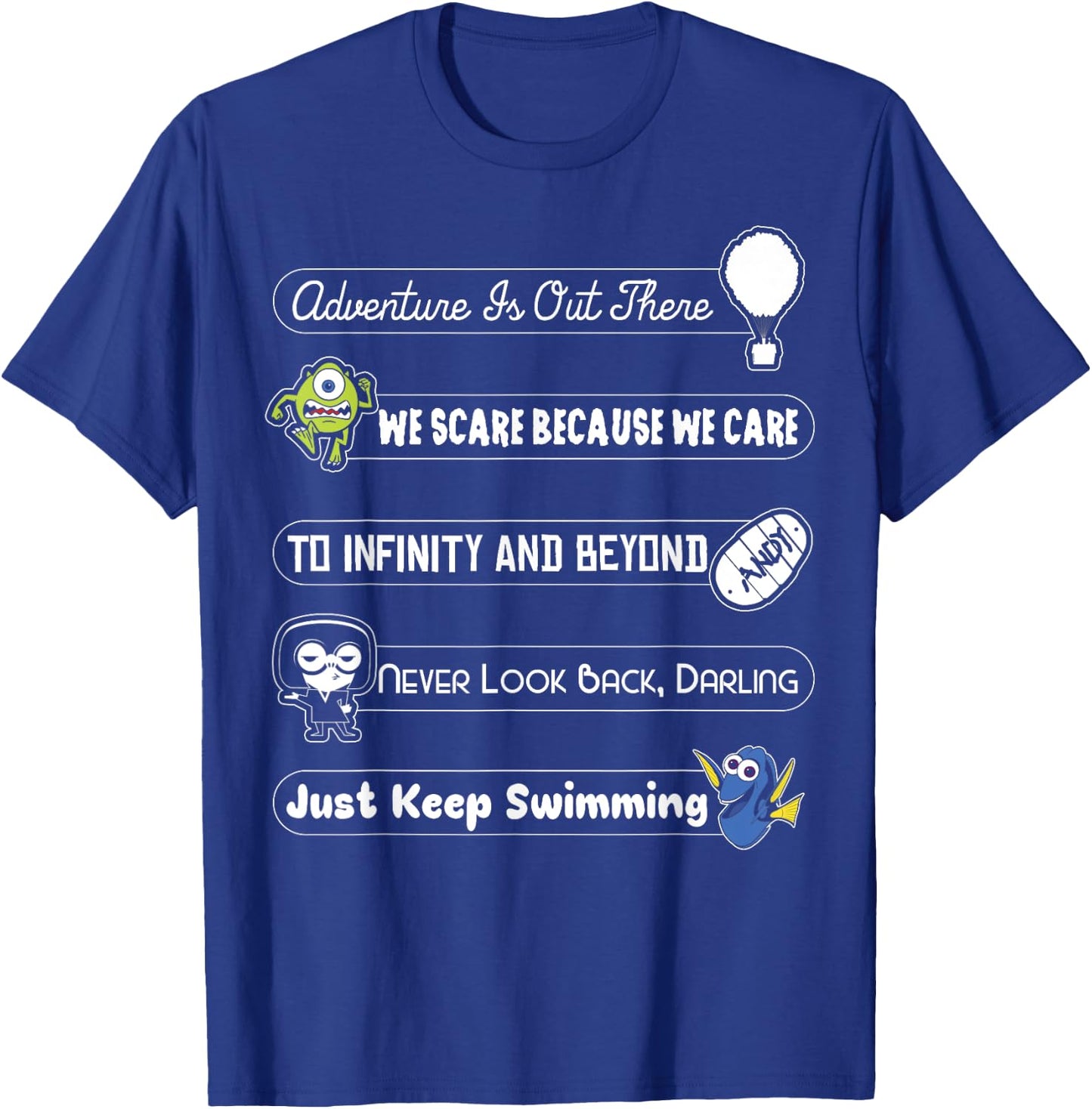 Disney Pixar Collection Iconic Character Slogan Text Stack T-Shirt - T-Shirt | Royal