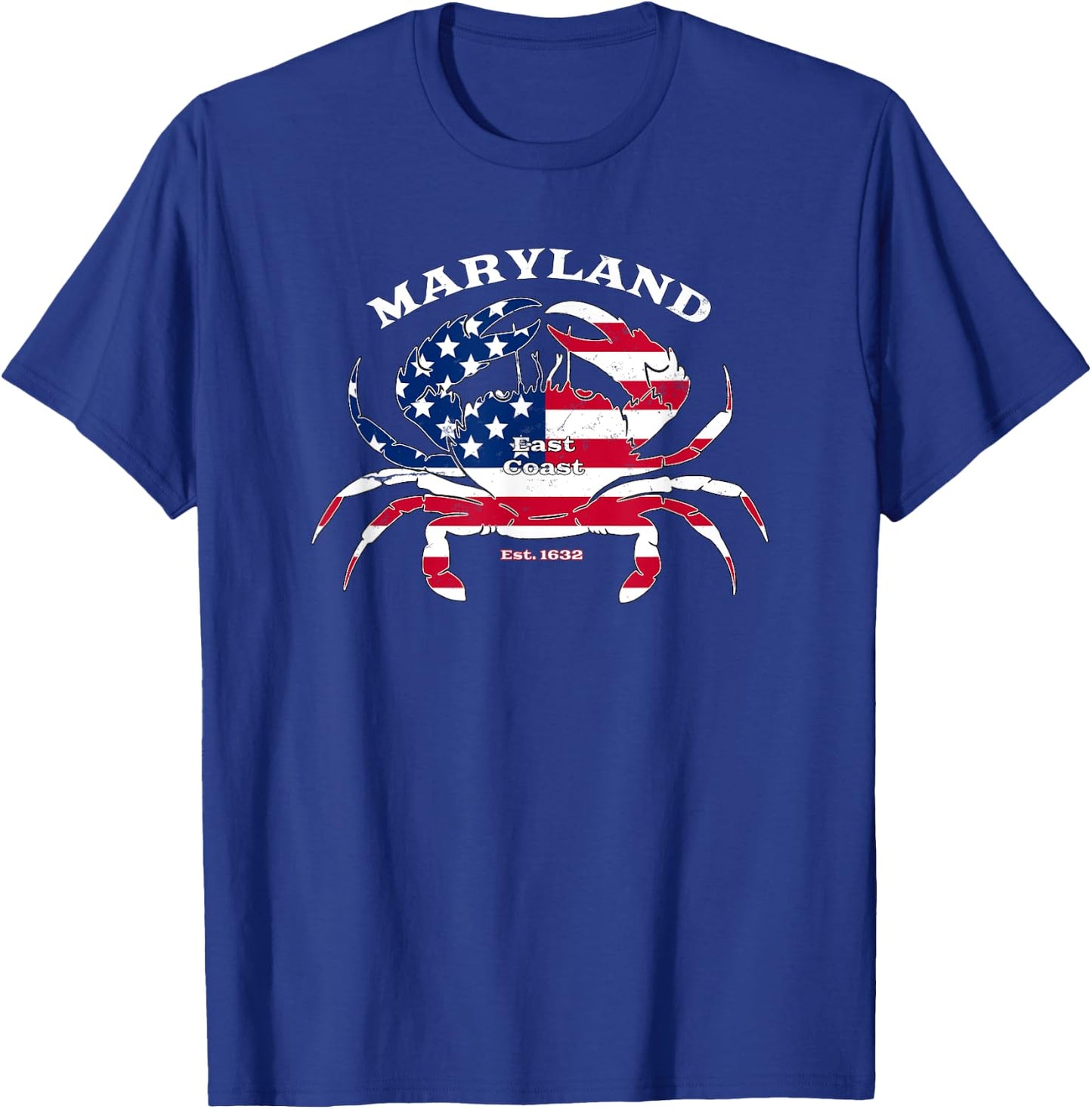 Blue Crab Maryland Novelty Patriotic USA American Flag Pride T-Shirt - T-Shirt | Royal