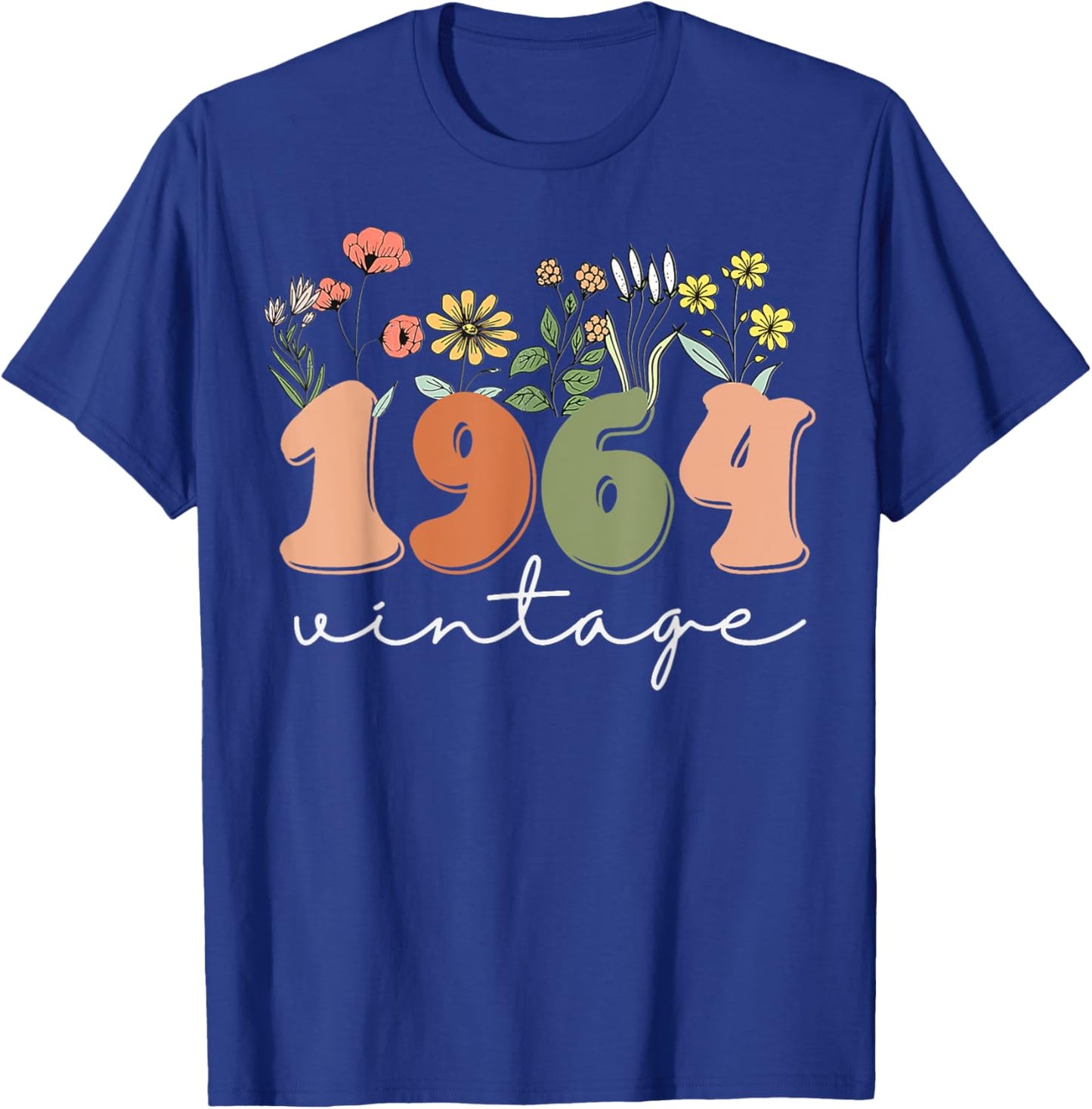 Vintage 1964 Wildflower Retro 60 Birthday T-Shirt - T-Shirt | Royal
