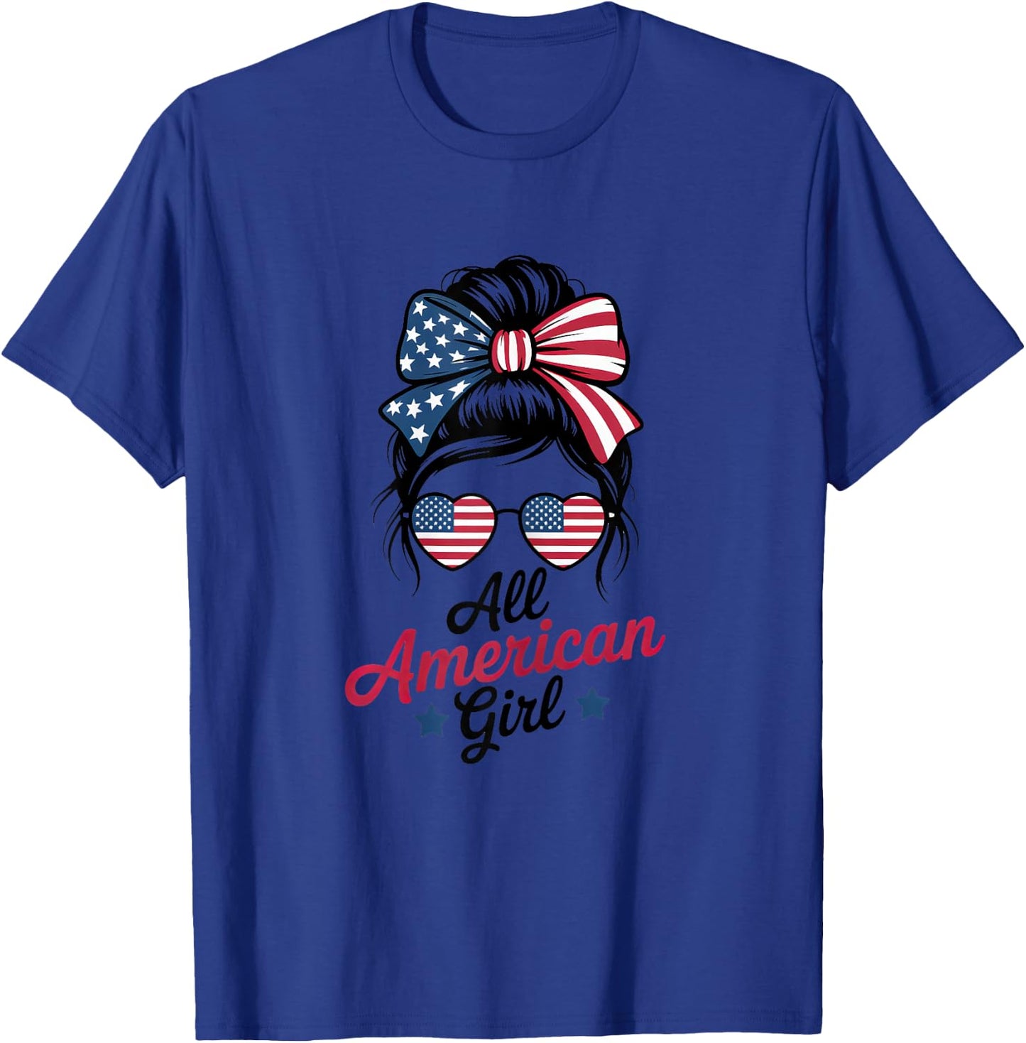 All American Girl Patriot USA Flag 4th July Women Kids Girls T-Shirt - T-Shirt | Royal