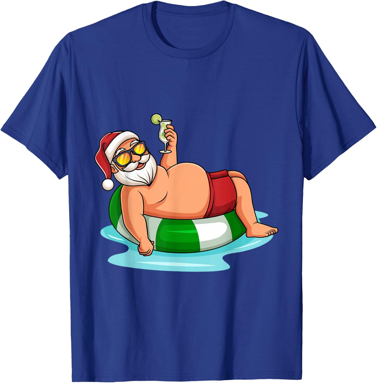 Funny Christmas in July Summer Pool Float Santa Xmas Adult T-Shirt - T-Shirt | Royal