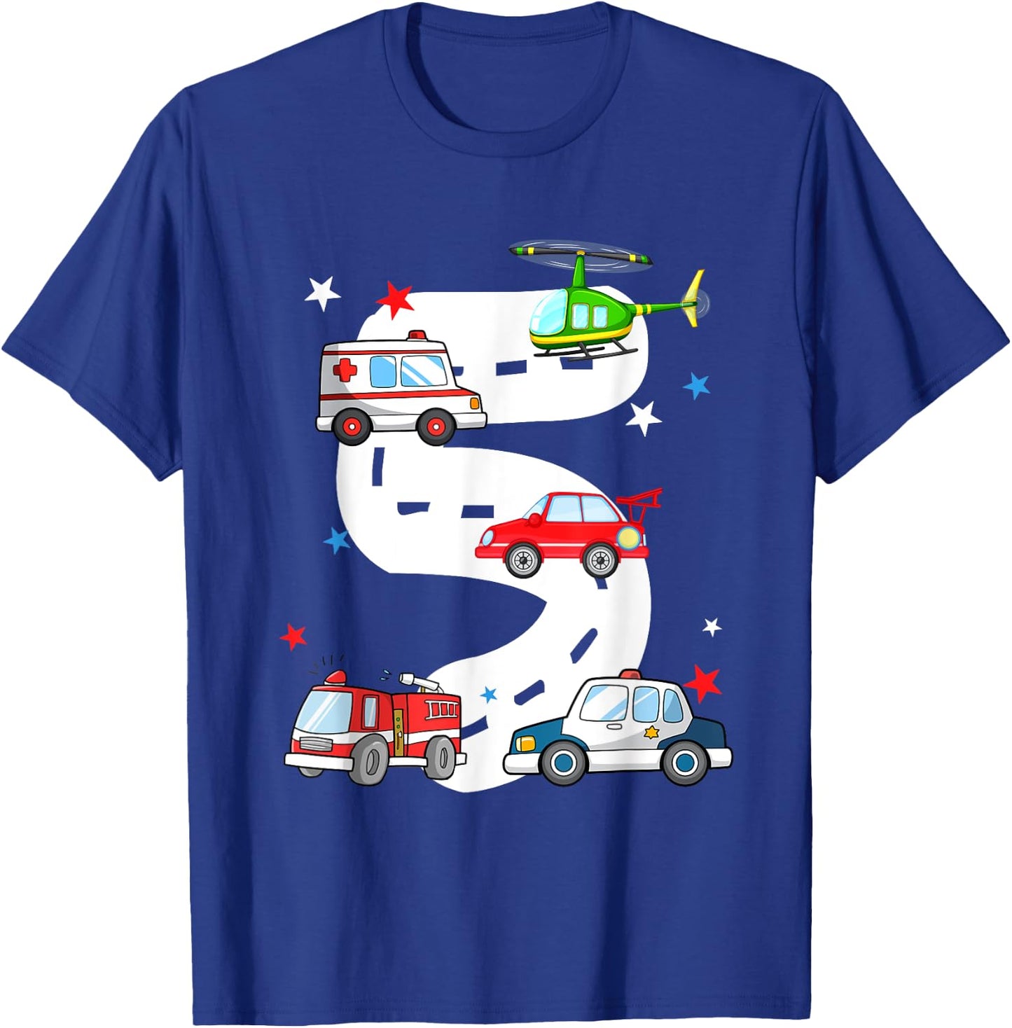 5th Birthday Emergency Vehicles 5 Year Old Birthday Kids T-Shirt - T-Shirt | Royal