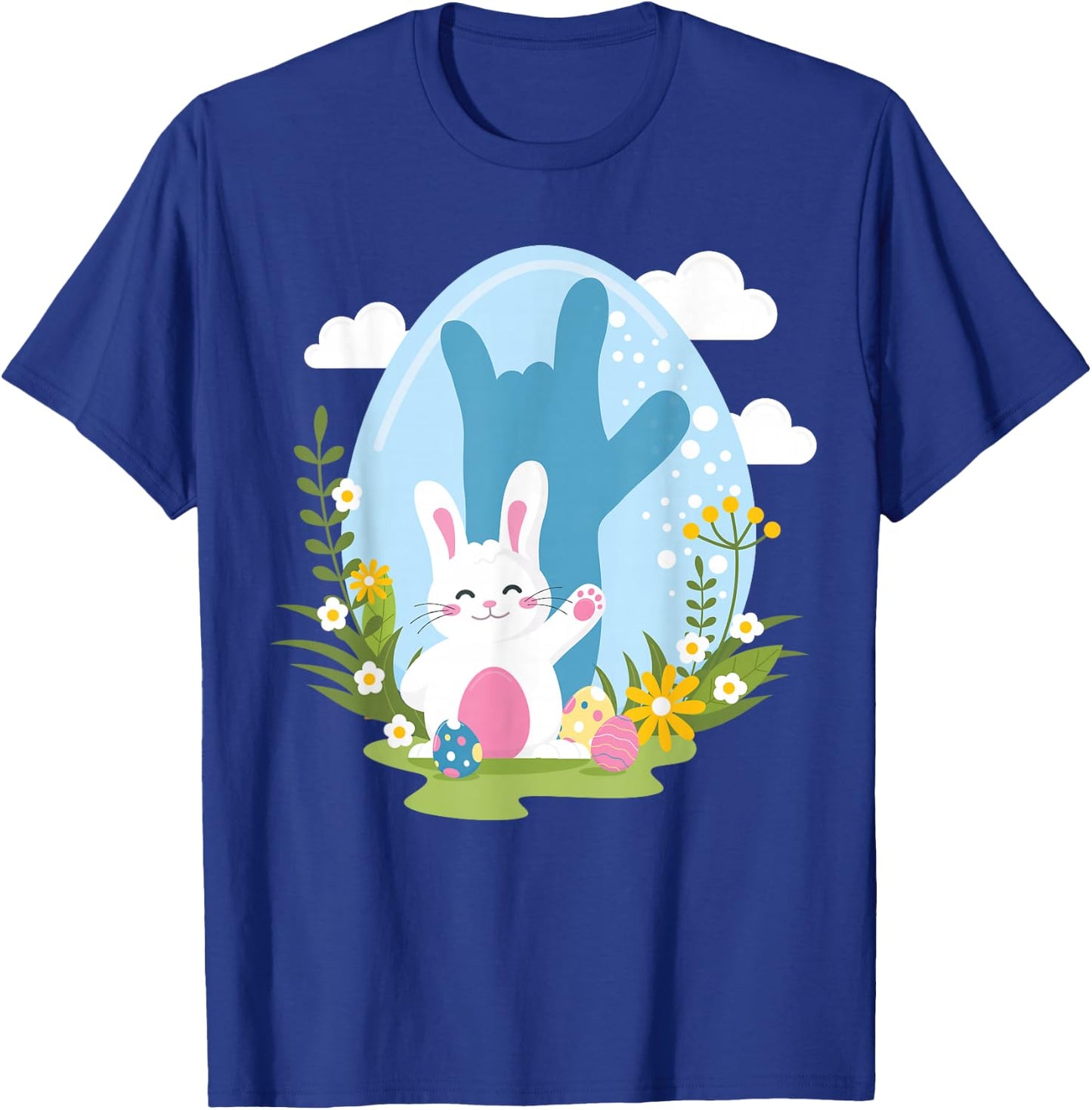 ASL Easter Bunny Reflection I Love You Hand Sign Language T-Shirt - T-Shirt | Royal