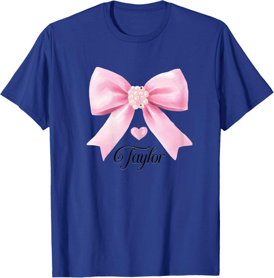 Cute Taylor Name Teen Girls Women Heart Pink Bow , grey, Female X-Small T-Shirt - T-Shirt | Royal