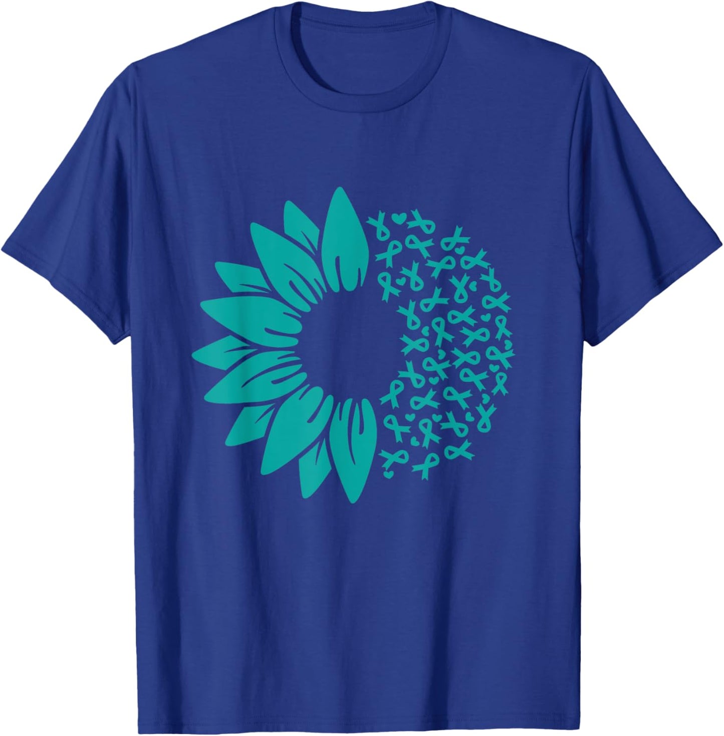 Sunflower Ovarian Cancer Awareness Teal Ribbon T-Shirt - T-Shirt | Royal