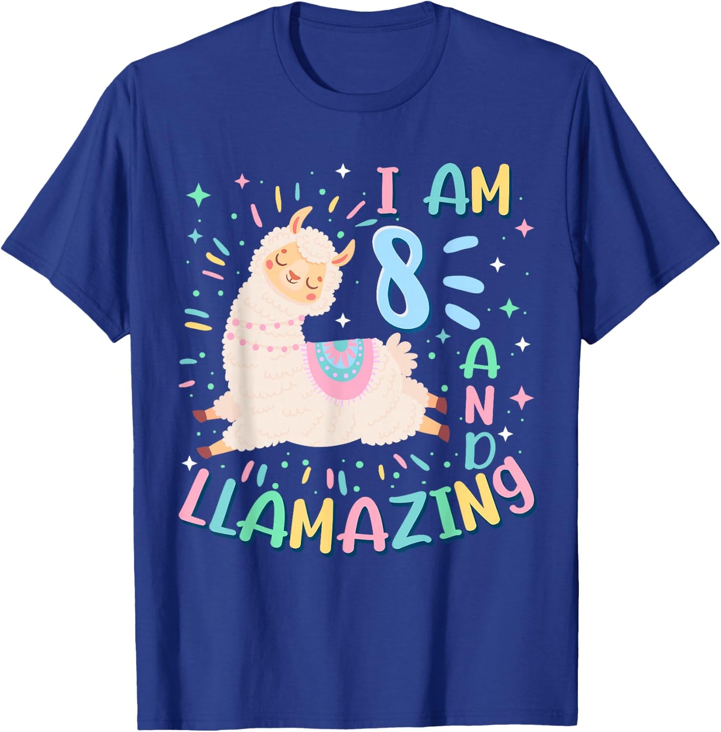 8th Birthday I Am 8 Years Old And Llamazing Llama Girl Teens T-Shirt - T-Shirt | Royal