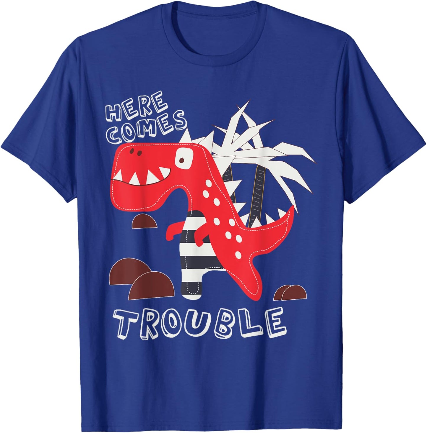 Here Comes Trouble Dino Cute Dinosaur Boy Girl Kids Toddler T-Shirt - T-Shirt | Royal