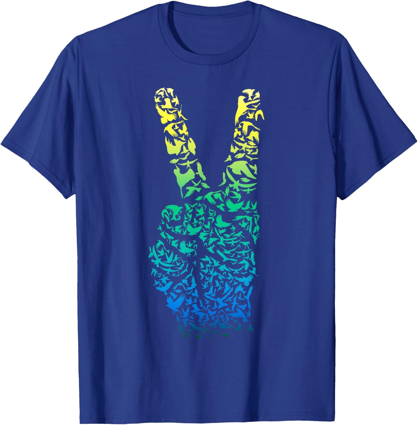 Colorful Birds ASL Finger & Hand Sign Language Peace T-Shirt - T-Shirt | Royal