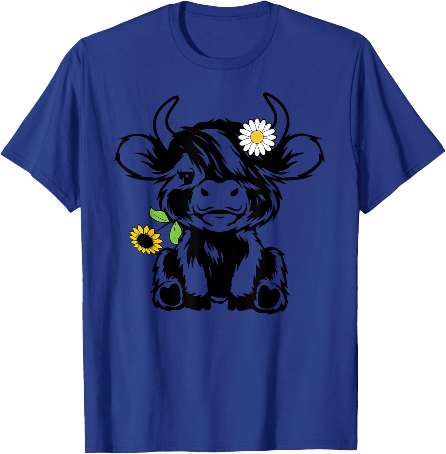 Cute Highland Cow Sunflower T-Shirt - T-Shirt | Royal