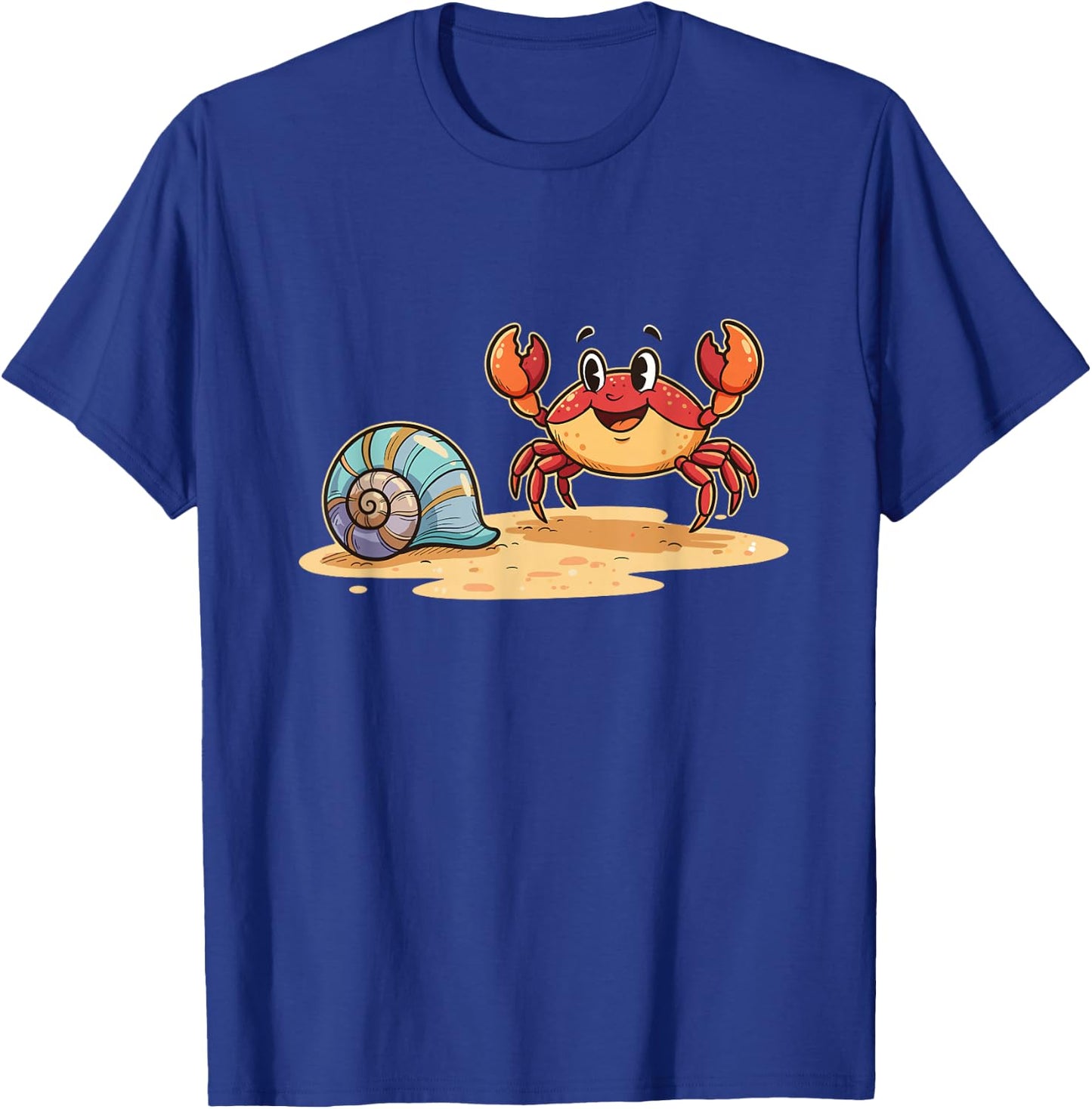 Happy Crab and Seashell Summer Ocean Beach Scene T-Shirt - T-Shirt | Royal