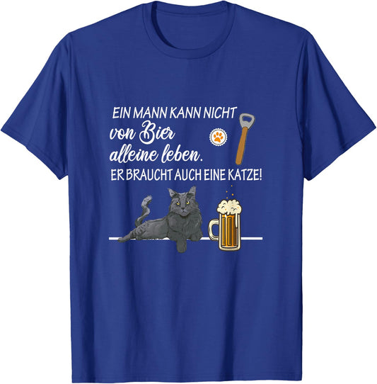 Funny Beer and Cats Slogan Men Alone Live Dad , black T-Shirt - T-Shirt | Royal
