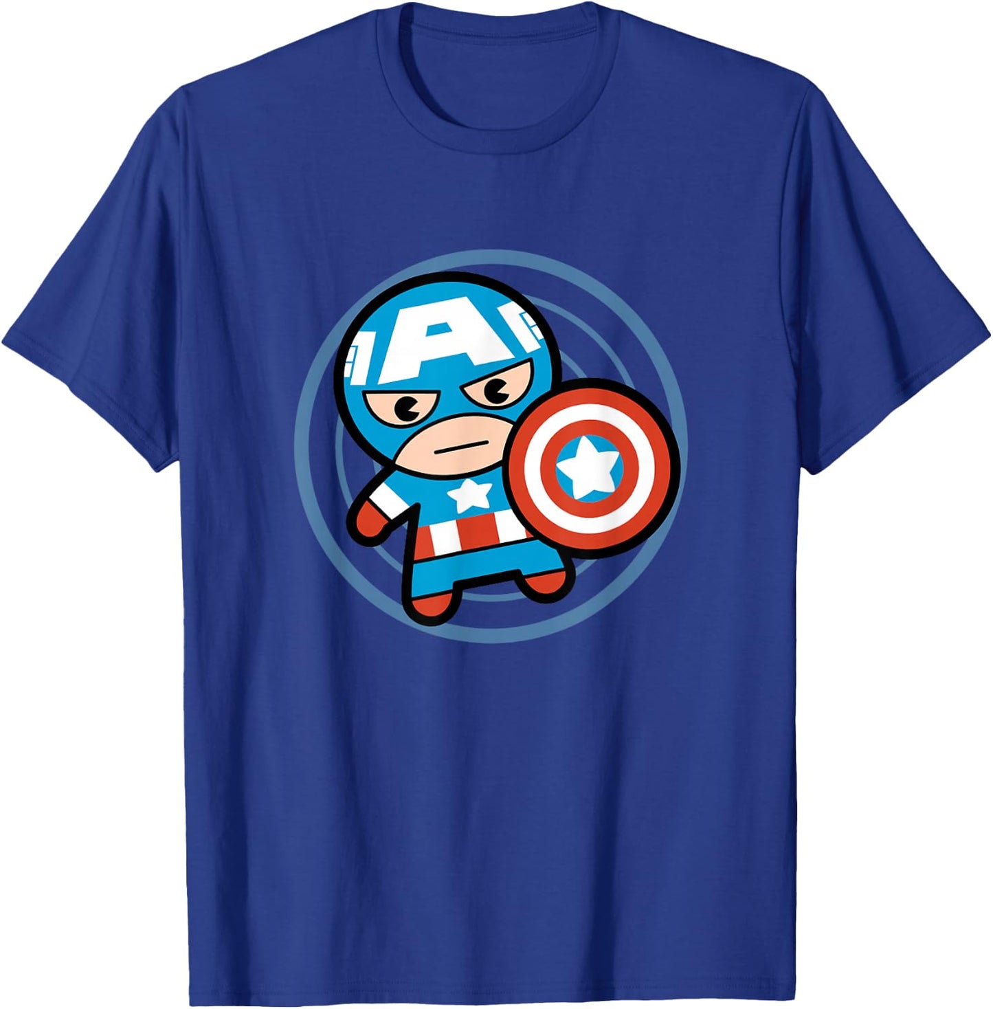 Marvel Kawaii Chibi Captain America Circle Logo T-Shirt - T-Shirt | Royal