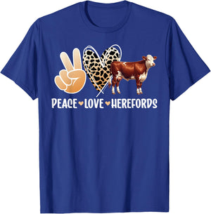 Peace Love Hereford Cow Lover Hereford Cow Girl T-Shirt - T-Shirt | Royal