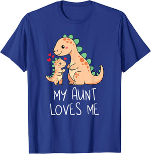 Baby Dino and Grandma My Aunt Loves Me Funny Dinosaur T-Shirt - T-Shirt | Royal