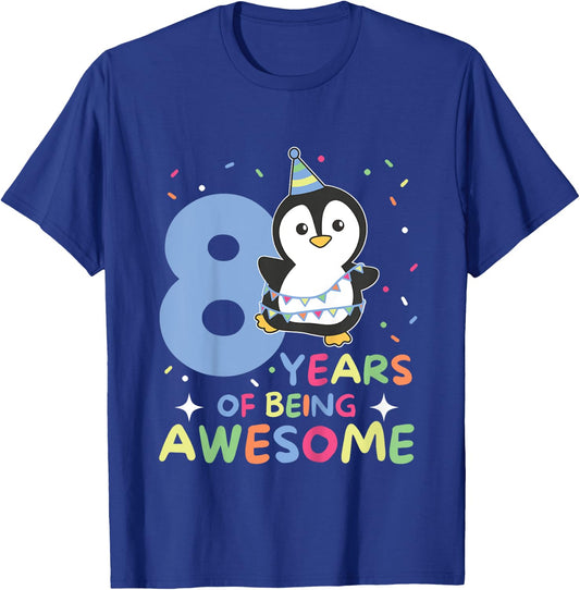 8th Birthday Penguin For Children Eight Years Old T-Shirt - T-Shirt | Royal