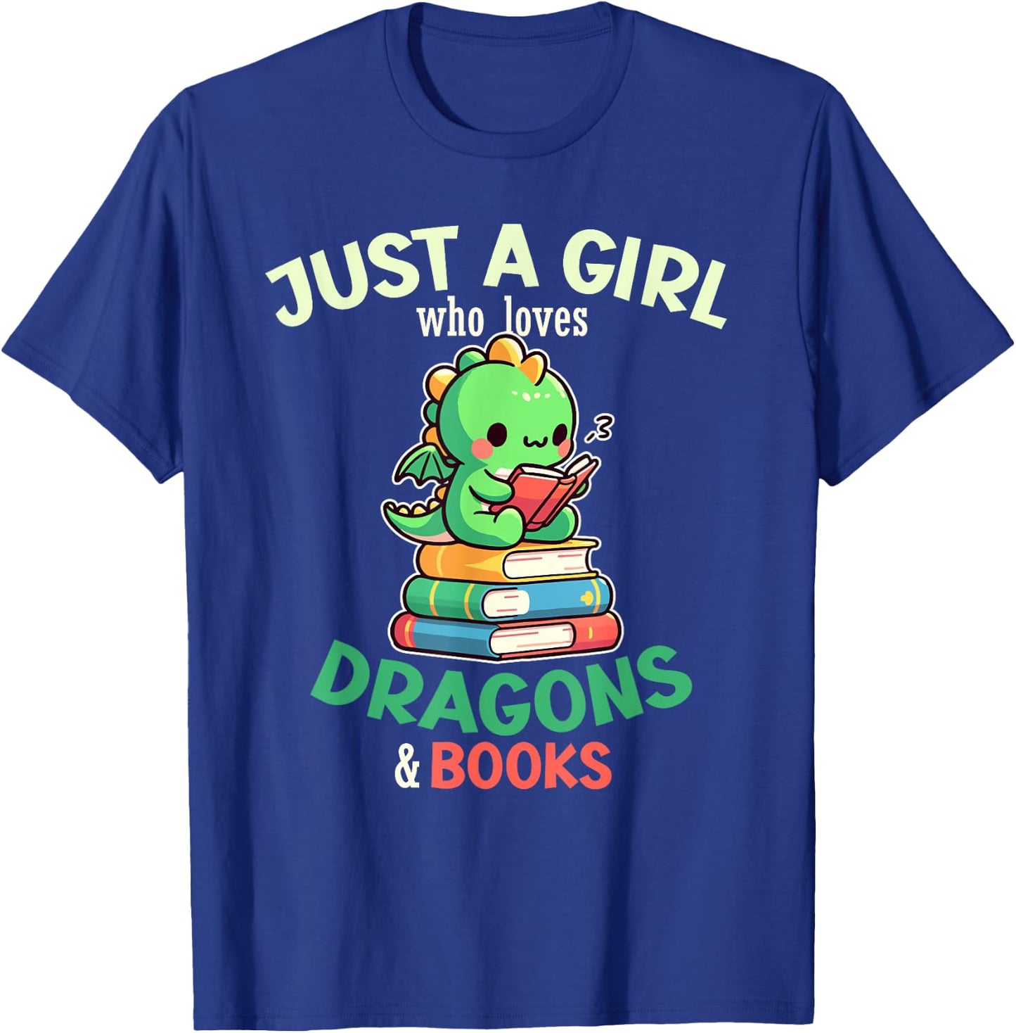 Just a Girl Who Loves Dragons & Books Book Lover Kids Nerd T-Shirt - T-Shirt | Royal