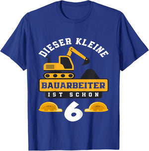 Children's Builder Worker 6th Birthday Boy 6 Years Digger Construction Site , black T-Shirt - T-Shirt | Royal