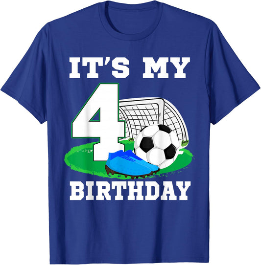 It's My 4 Year Old Birthday Soccer 4th Party Boy T-Shirt - T-Shirt | Royal