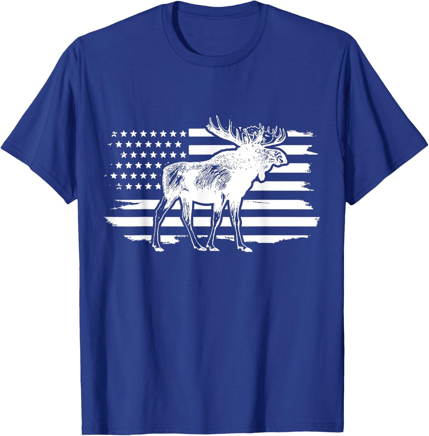 Moose American Flag Vintage Patriotic T-Shirt - T-Shirt | Royal
