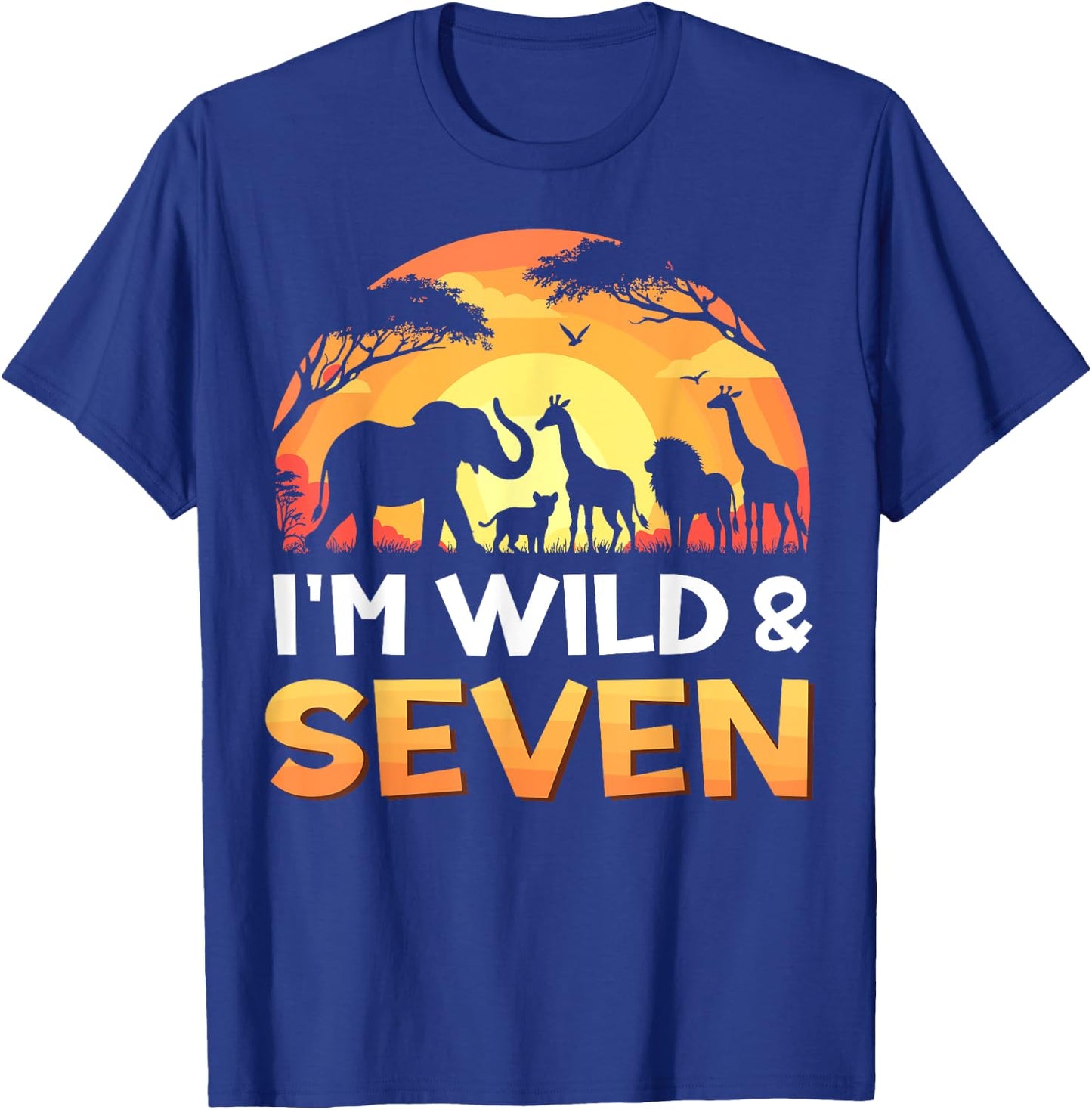 I'm Wild and Seven 7th Birthday Safari Wildlife Zoo Animals T-Shirt - T-Shirt | Royal