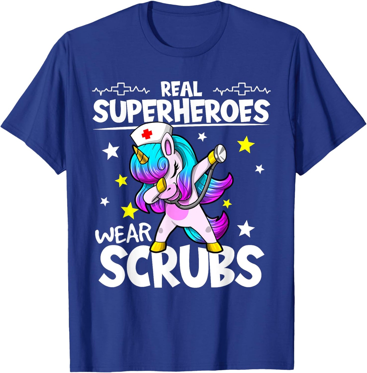 Nursing Dabbing Unicorn Real Superheroes Wear Scrubs Nurse T-Shirt - T-Shirt | Royal