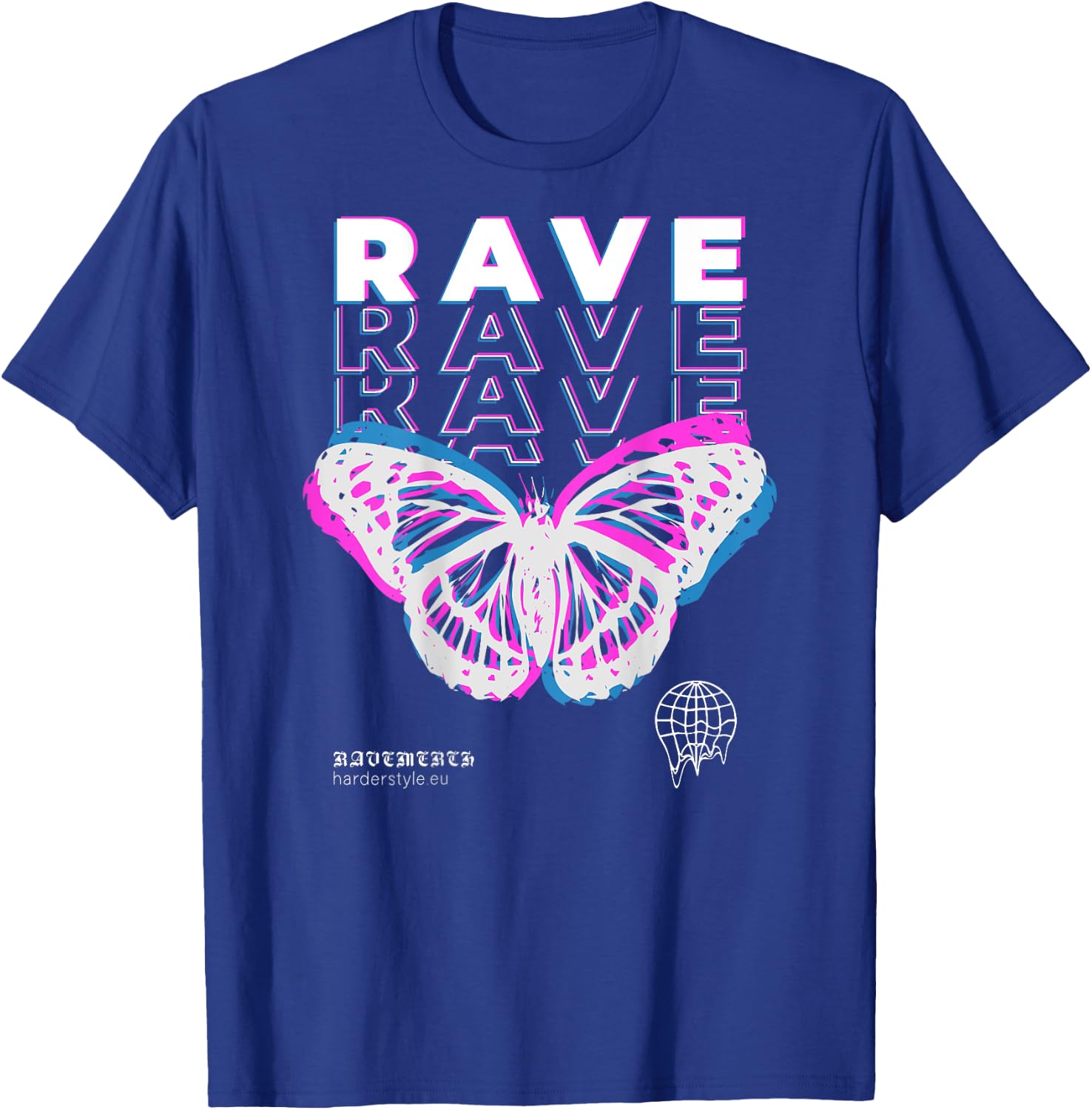 Back Print Rave Butterfly Techno Hardtechno Raving T-Shirt - T-Shirt | Royal