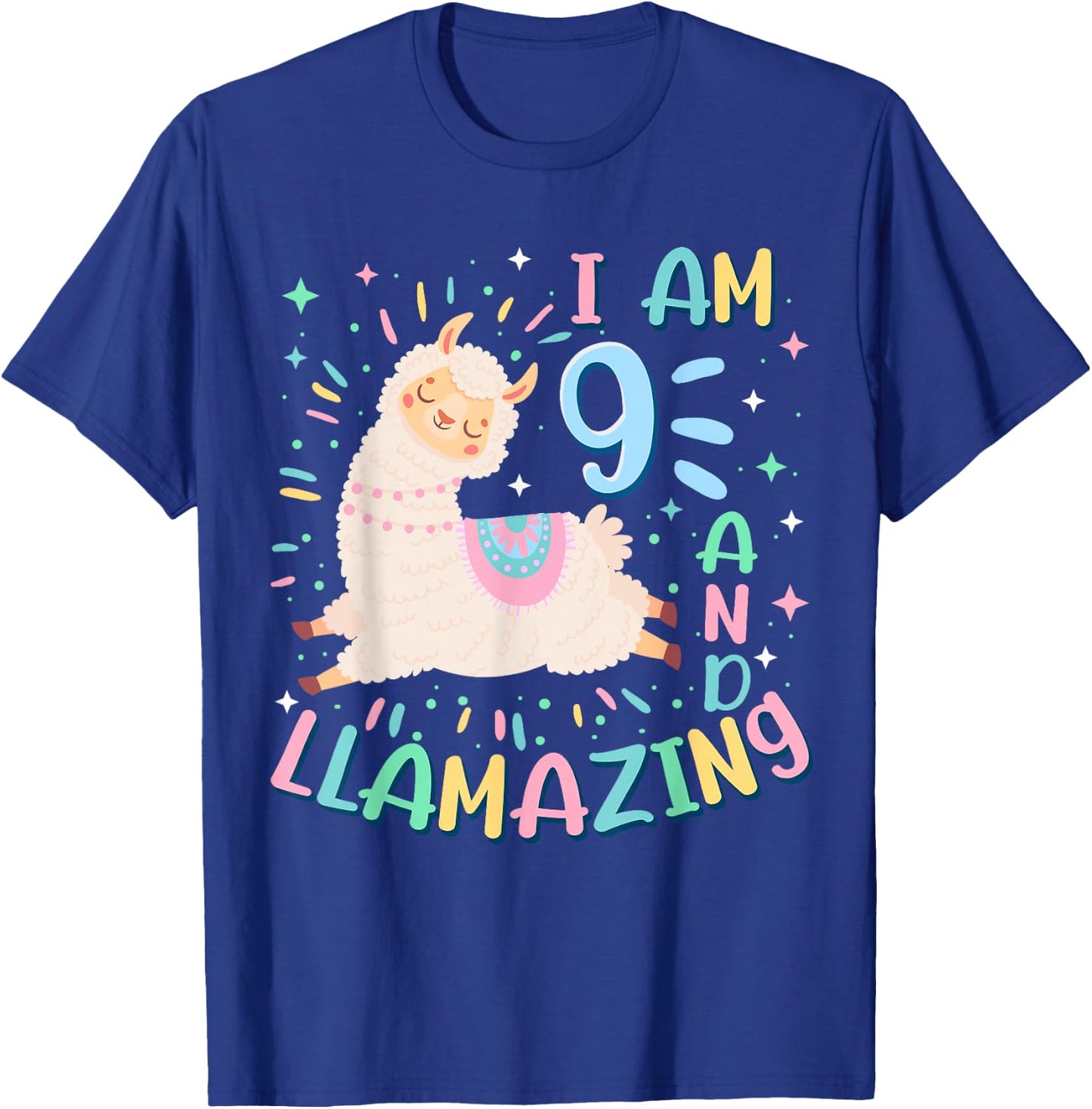 9th Birthday I Am 9 Years Old And Llamazing Llama Girl Teens T-Shirt - T-Shirt | Royal