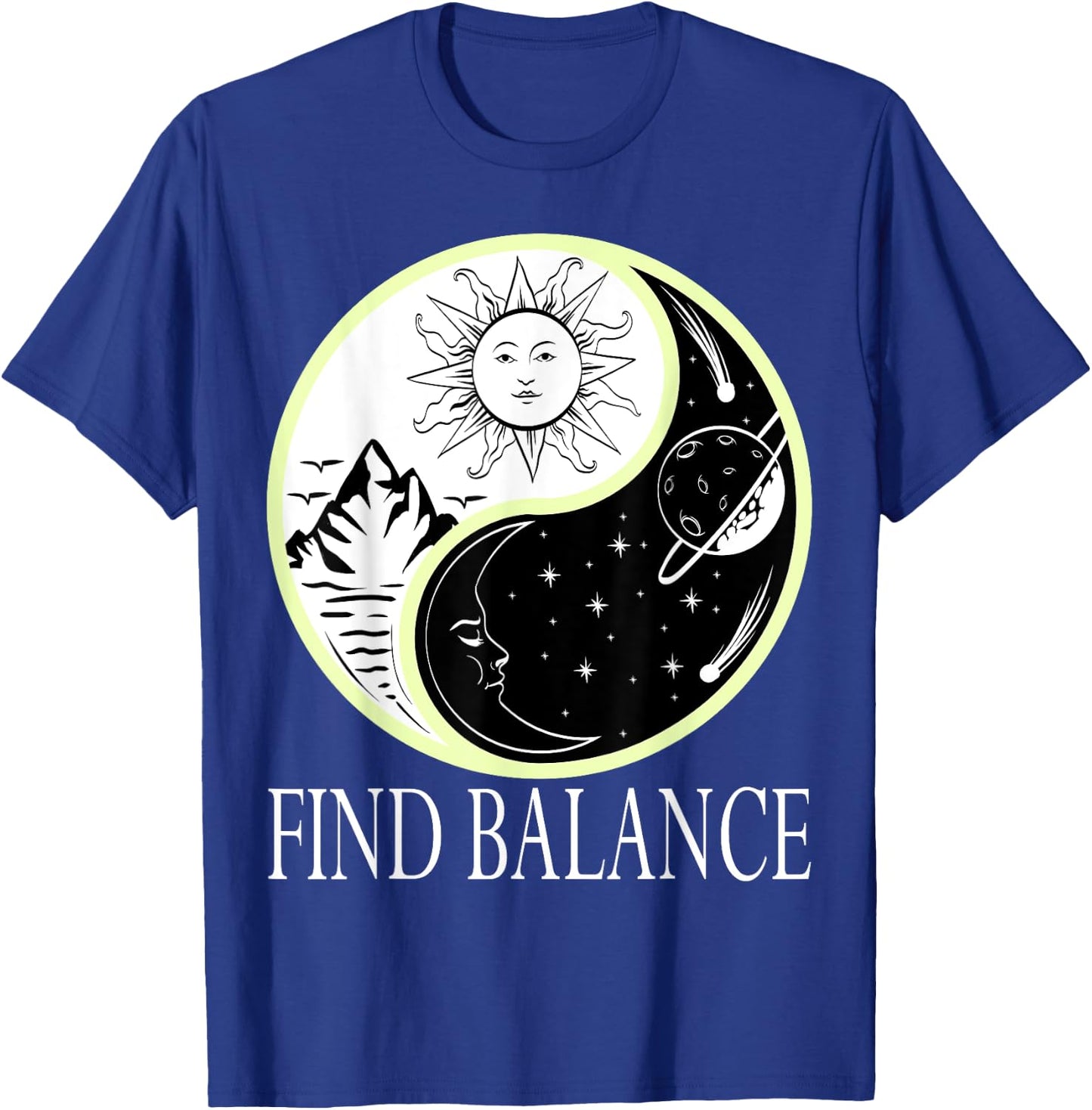 Find Balance Yin Yang Positive Vibes Yoga Motivation T-Shirt - T-Shirt | Royal