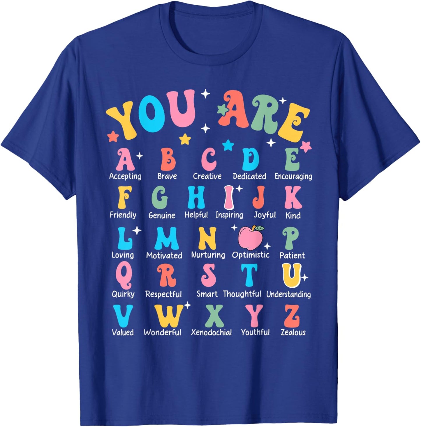 Alphabet Kindergarten Elementary School Teachers Students T-Shirt - T-Shirt | Royal