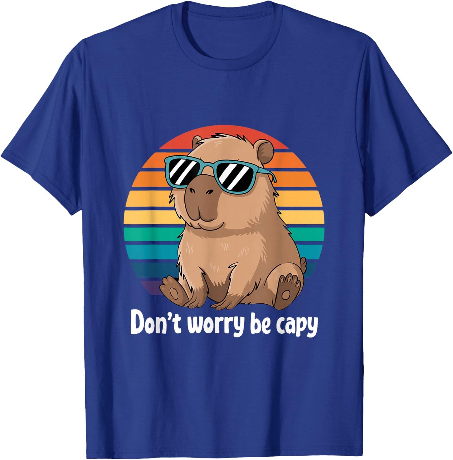 Capybara Dont Worry Be Cappy Boys Girls Funny Retro Capybara , black T-Shirt - T-Shirt | Royal