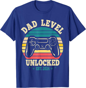 Dad Level Unlocked Est. 2024 New Daddy I Leveled Up To Dad T-Shirt - T-Shirt | Royal