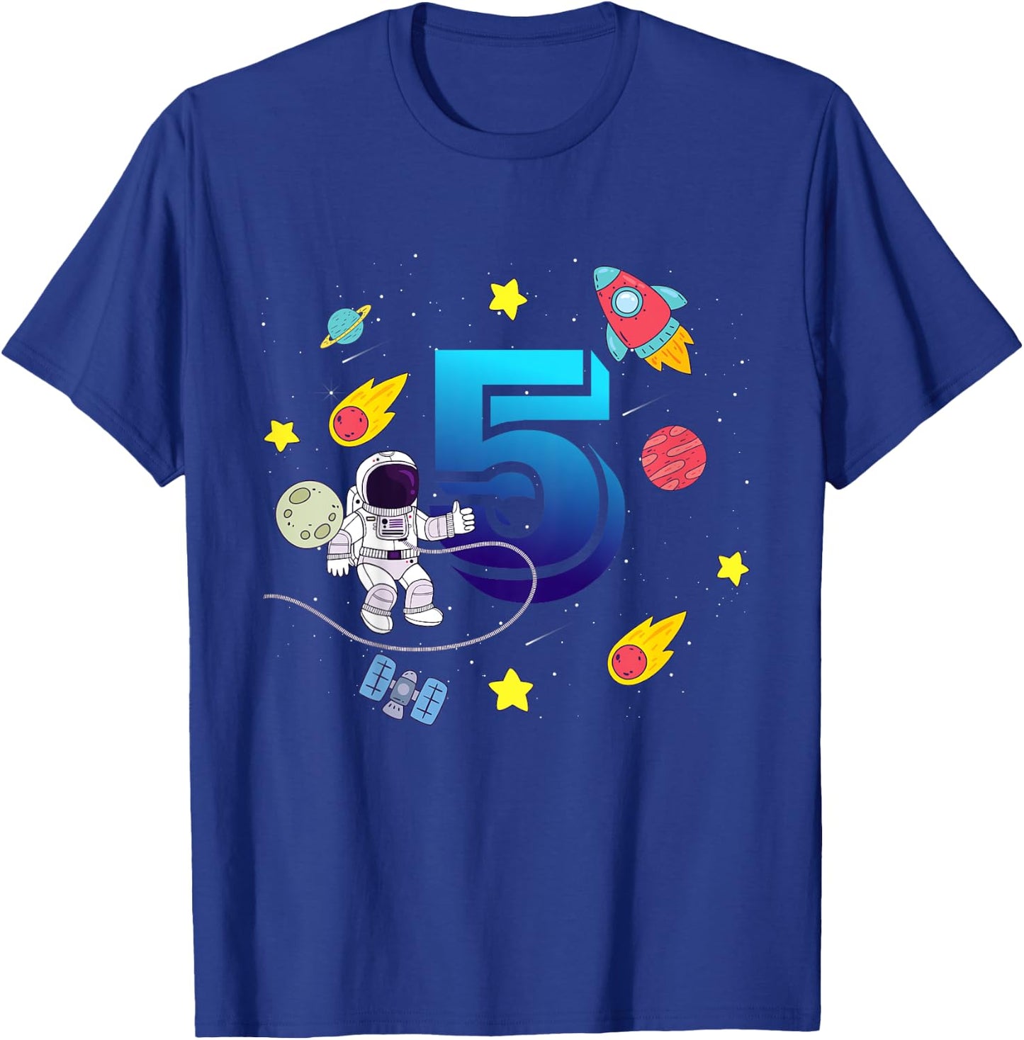 Kids 5 Years Old Birthday Boy Astronaut Outer Space Galaxy T-Shirt - T-Shirt | Royal