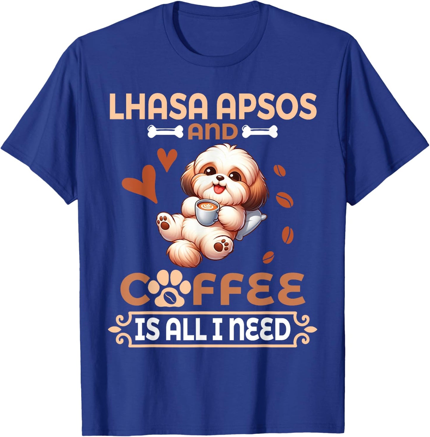 Mom Daddy Drinker Dog Drinking Coffee Lhasa Apso And Coffee T-Shirt - T-Shirt | Royal