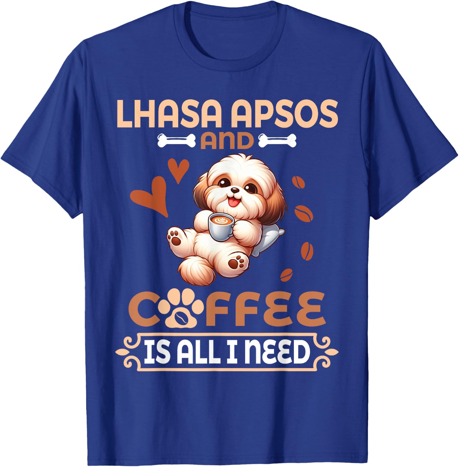 Mom Daddy Drinker Dog Drinking Coffee Lhasa Apso And Coffee T-Shirt - T-Shirt | Royal