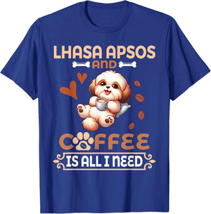 Mom Daddy Drinker Dog Drinking Coffee Lhasa Apso And Coffee T-Shirt - T-Shirt | Royal